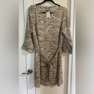 H&M zebra print dress w/tie belt. Size Large. NWT